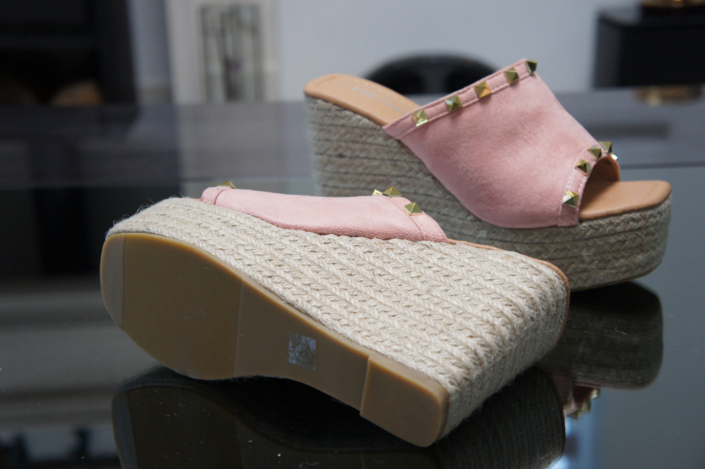 IVACHY Womens Summer Open Toe Espadrille Sandals with Woven Platform Wedge Heels BG-808 PINK