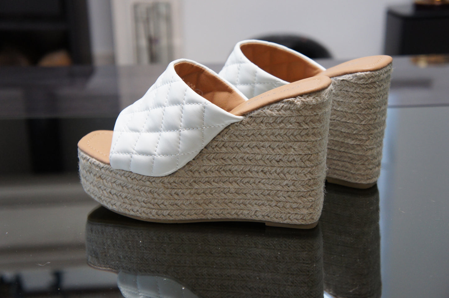 IVACHY Womens Summer Open Toe Espadrille Sandals with Woven Platform Wedge Heels BG-806 WHITE