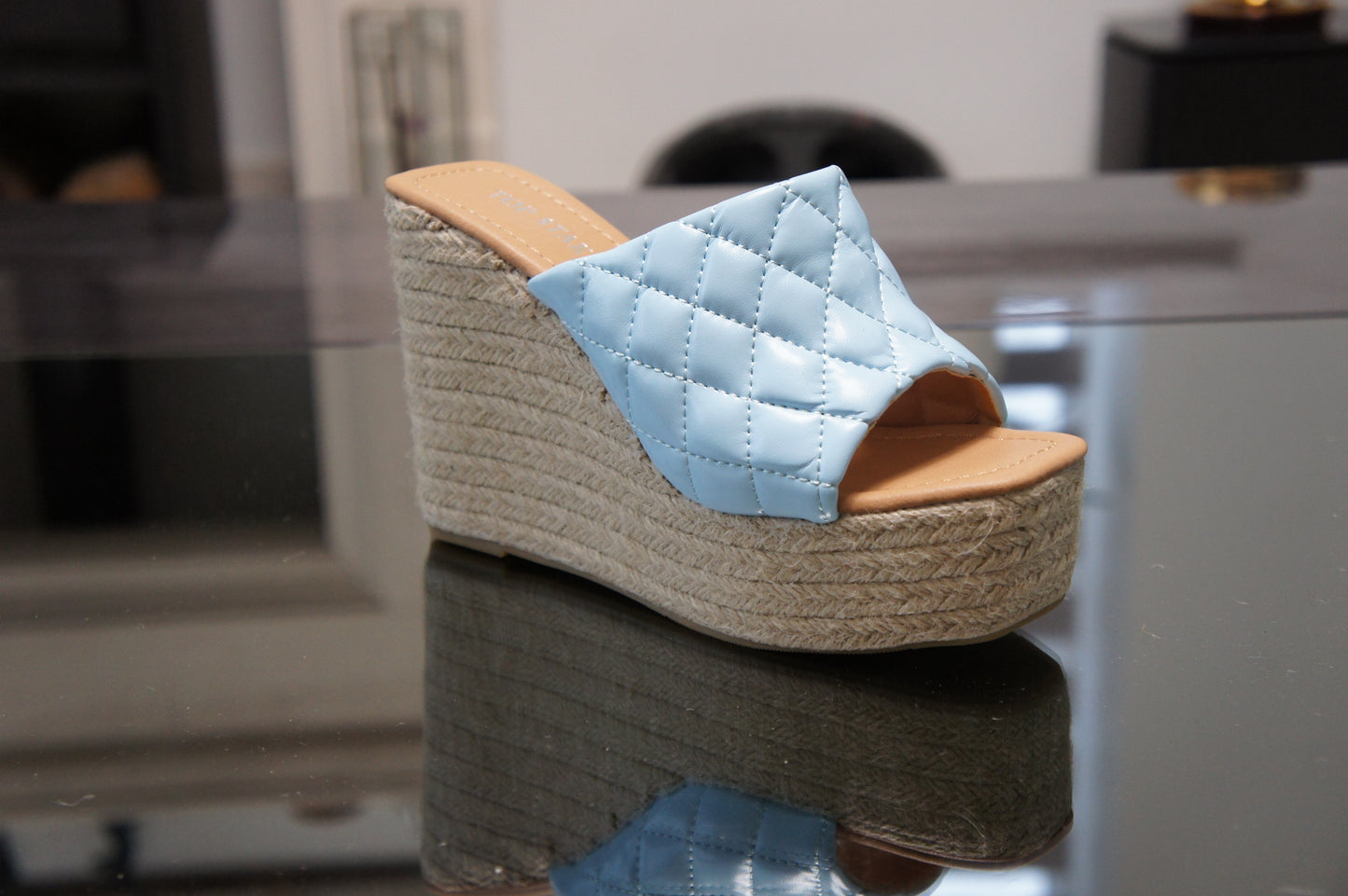 IVACHY Womens Summer Open Toe Espadrille Sandals with Woven Platform Wedge Heels BG-806 BLUE