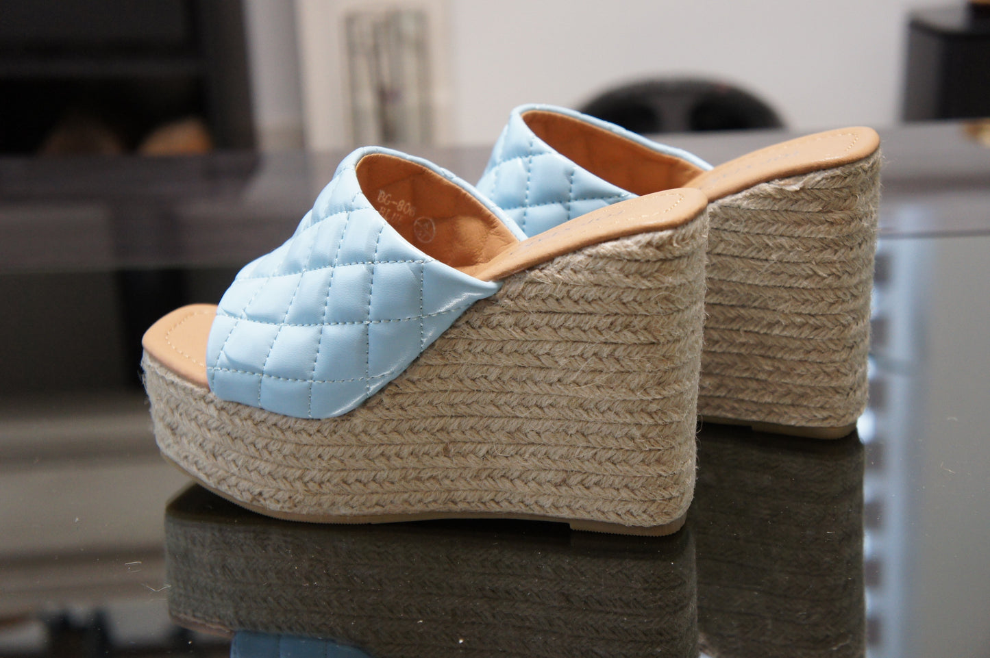 IVACHY Womens Summer Open Toe Espadrille Sandals with Woven Platform Wedge Heels BG-806 BLUE