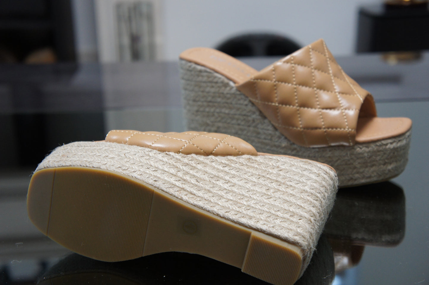 IVACHY Womens Summer Open Toe Espadrille Sandals with Woven Platform Wedge Heels BG-806 CAMEL