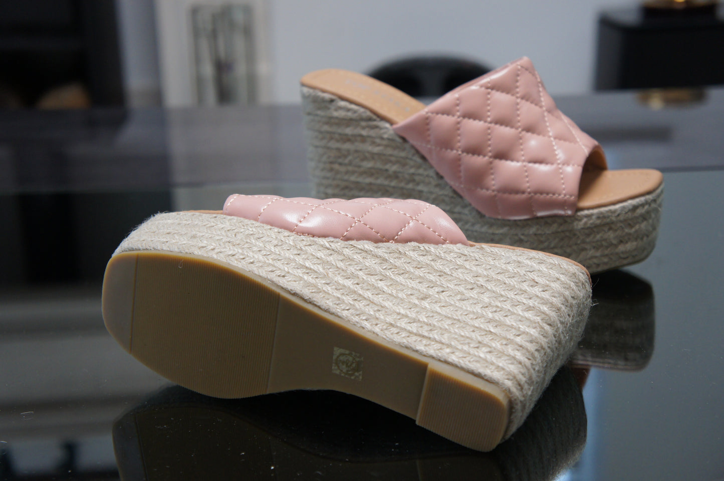 IVACHY Womens Summer Open Toe Espadrille Sandals with Woven Platform Wedge Heels BG-806 PINK