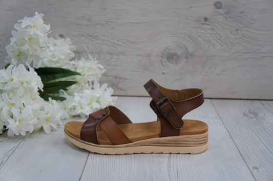 IVACHY plain sandals strappy simple flats sandals A68070 COFFEE