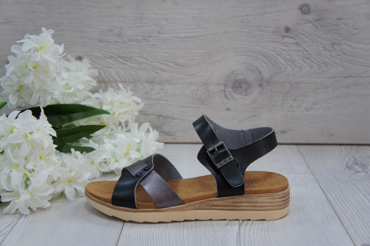 IVACHY plain sandals strappy simple flats sandals A68070 BLACK