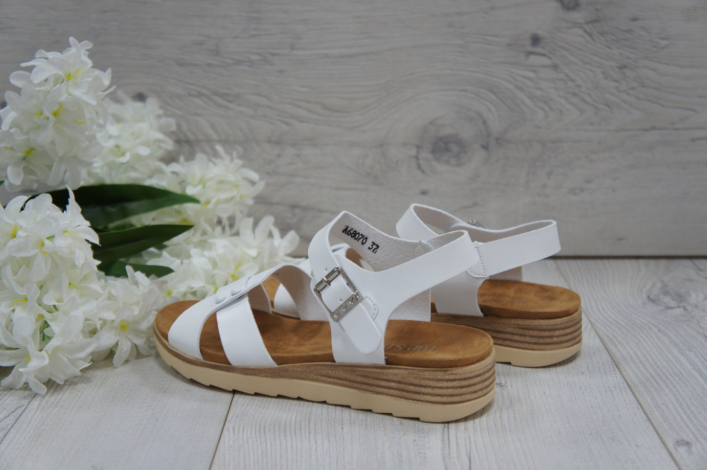 IVACHY plain sandals strappy simple flats sandals A68070 WHITE