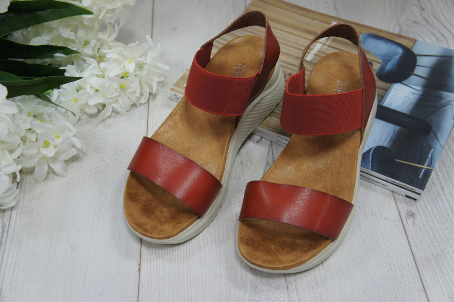 Womens Summer Elastic Strap sandals A68017 BROWN