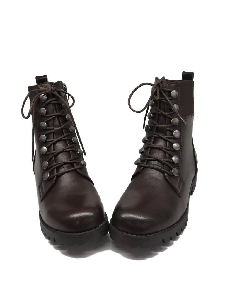 Women Ankle Boots - Zip Comfort Lace-Up Booties Brown HC9219