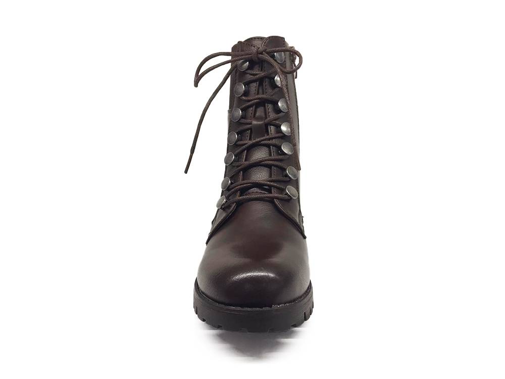 Women Ankle Boots - Zip Comfort Lace-Up Booties Brown HC9219