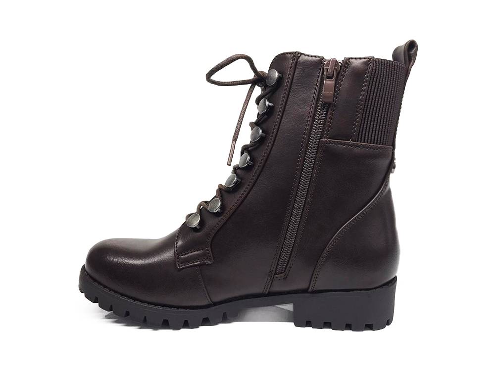 Women Ankle Boots - Zip Comfort Lace-Up Booties Brown HC9219