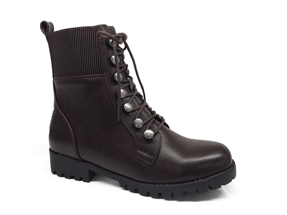 Women Ankle Boots - Zip Comfort Lace-Up Booties Brown HC9219