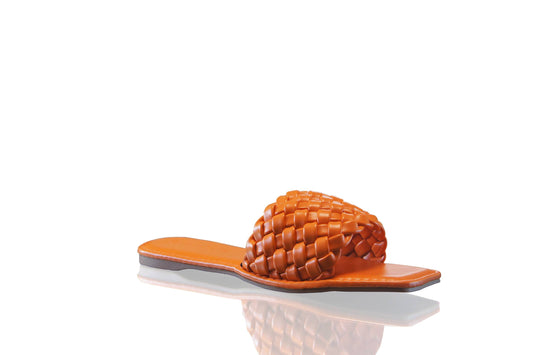 Women Slider Ladies Flat Mules Woven Sandal Slip On Flat Orange BG-903