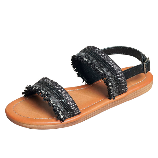 Women Summer Sparkle Sandals with Flat Slingback, Casual Open Toe Rhinestone Embellishments Crystal Shoes A150-25 BLACK